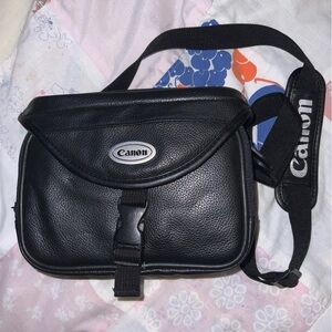 canon camera bag black leather‎